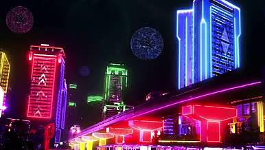原创赛博朋克风重庆城市夜景4K视频特效视频的预览图